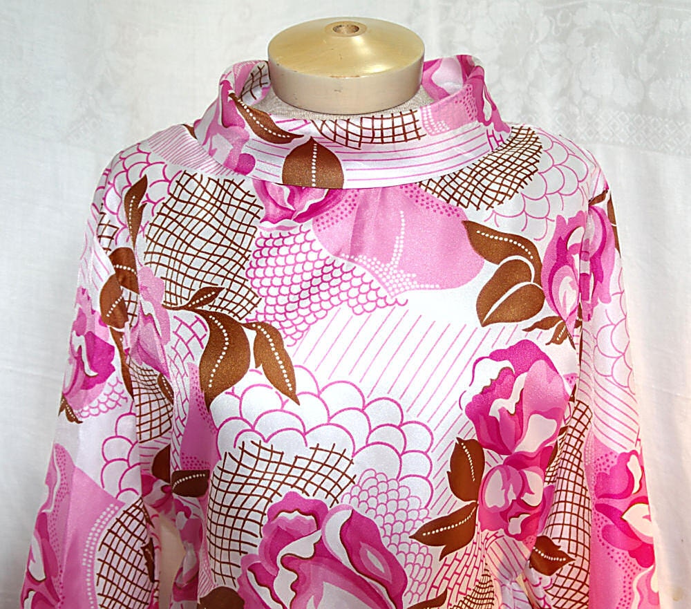 60s Mod Tunic Blouse Hot Pink White Brown Woman Tunic Blouse Cowl Neck Tunic Cowl Neck Top Ladies Tunic Top Long Blouse Polyester Blouse - KickassStyle