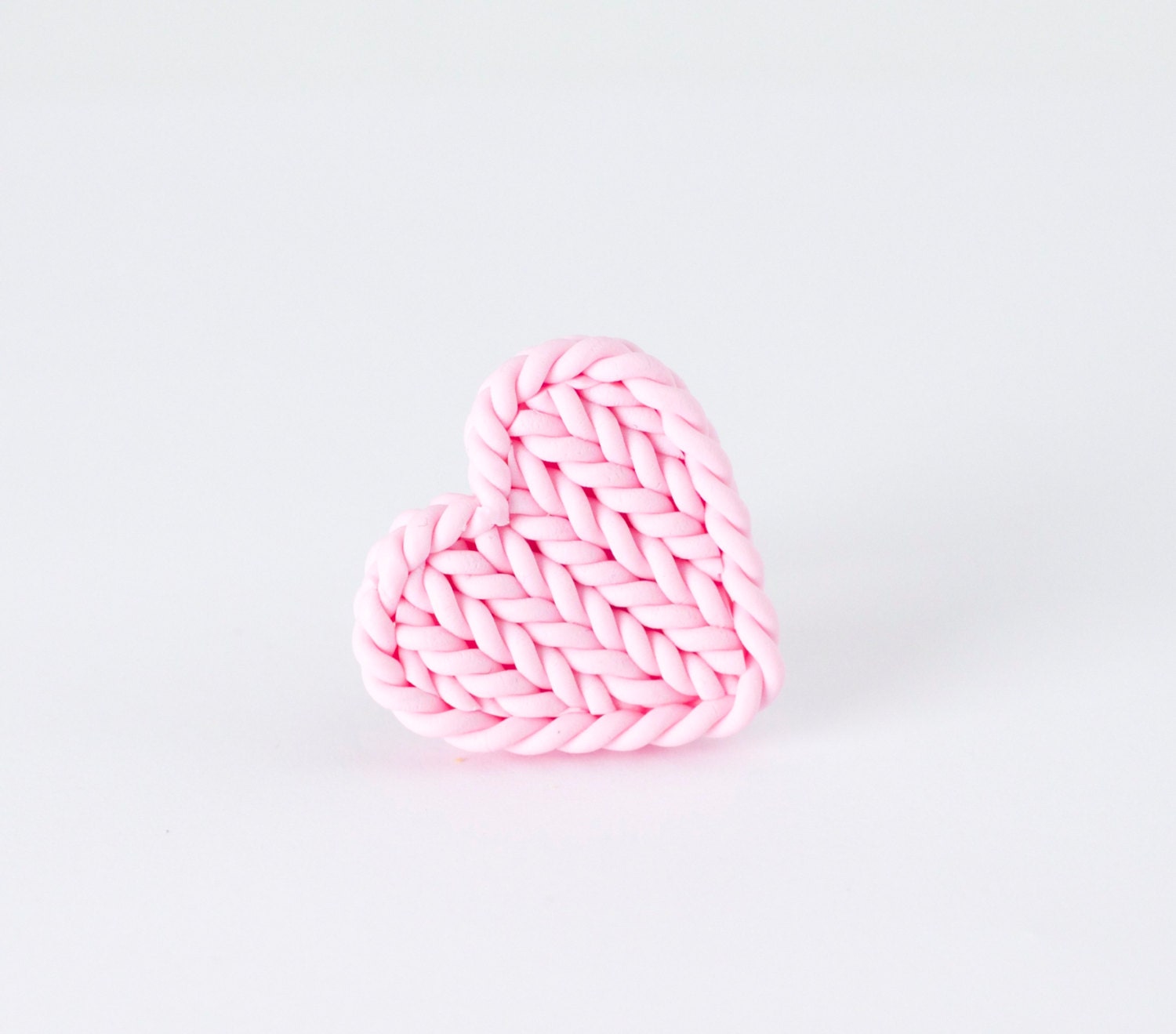 Pink heart ring - knit imitation heart - heart shaped baby pink ring - polymer clay pink heart - TheCraftyBeeOnline