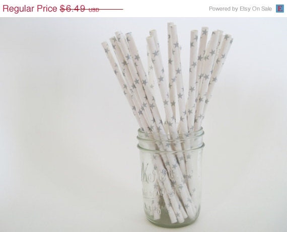 Cyber Week SALE 10% OFF 50 Metallic Silver Star Paper Straws - ships less than 24 hours Il_570xn