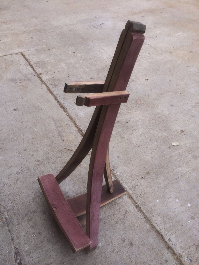 Guitar Stand made from red wine barrel staves by SwabbCustom