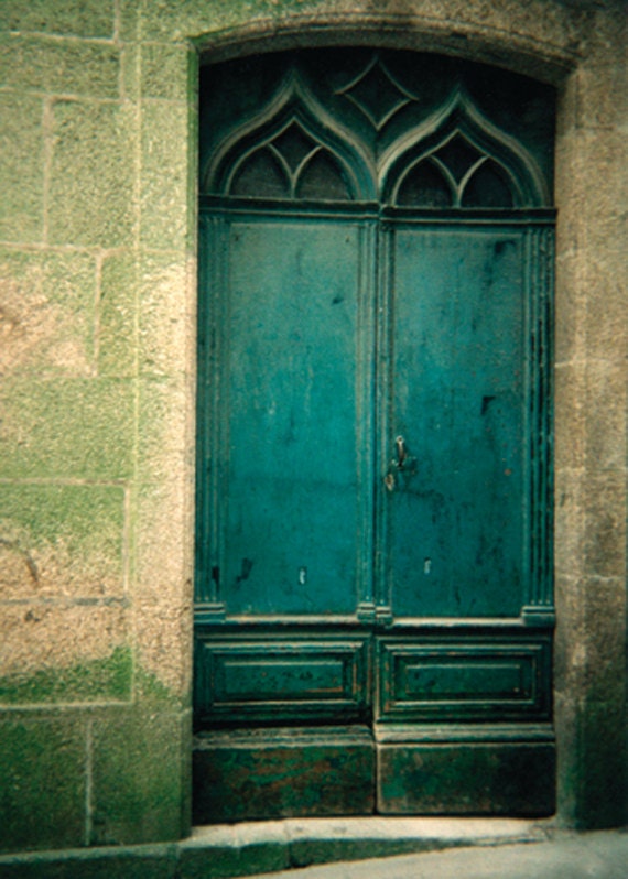Old door photos - La Coruna Spain - teal spanish door - rustic doors and blocks - LineArtPrints