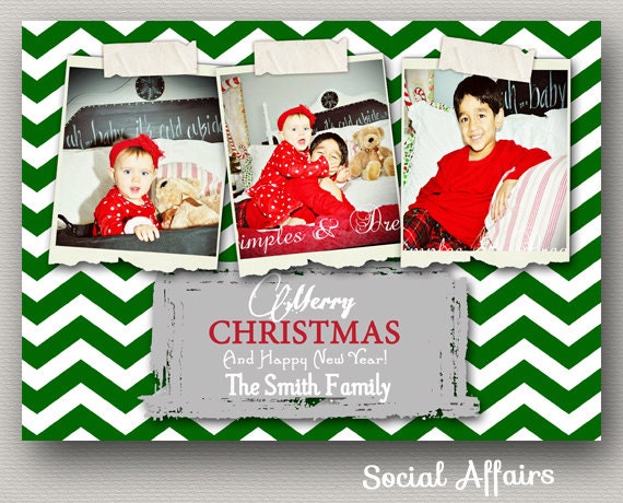 Green Chevron Christmas Card - DIY Printable Invitation Il_570xn