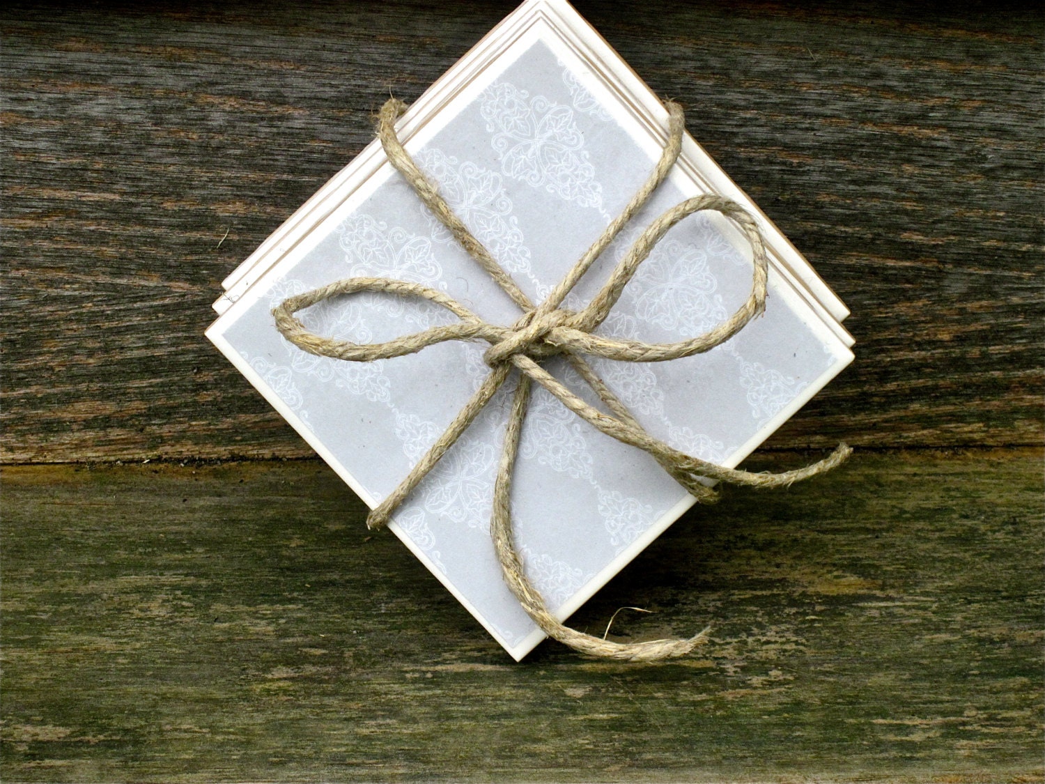 Ceramic Tile Coaster Set - Grey and White - CasstheCrafter