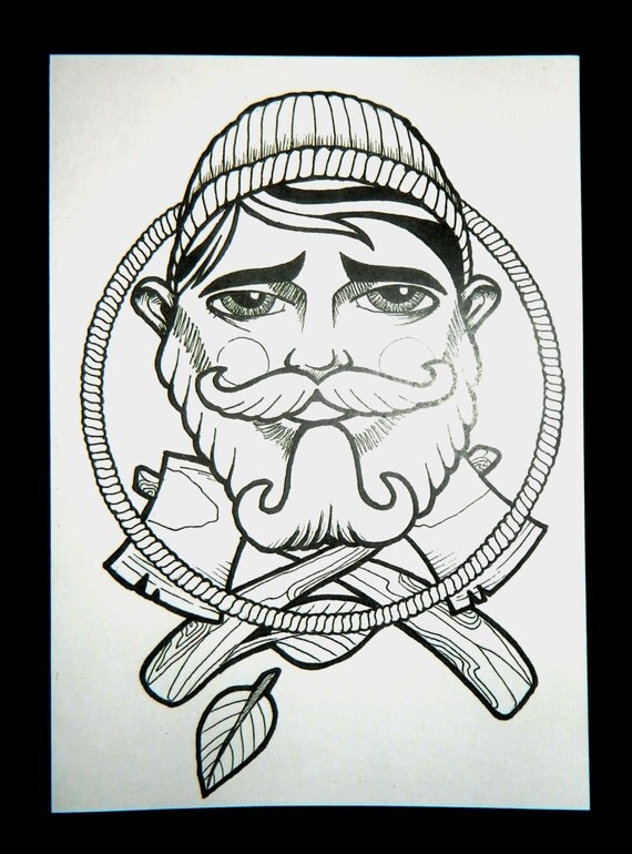 Items similar to Lumberjack Pen &amp; Ink Tattoo Style Print on Etsy