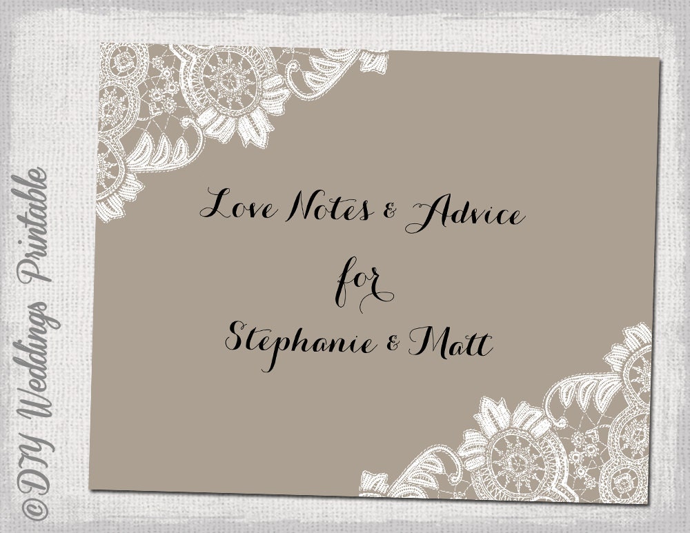 Wedding sign template DIY Taupe "Antique lace" digital printable for Guesbook or Candy bar sign YOU EDIT Word /Jpg instant download