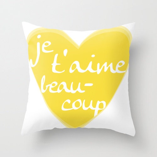 Je T'aime Pillow Cover - Yellow Heart - Home Decor - Love - Valentines Day -  By Aldari Home - AldariHome