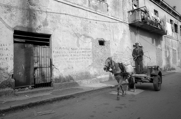 Albania horse cart B&W photo 8"x10" - EileenKovchokPhotos