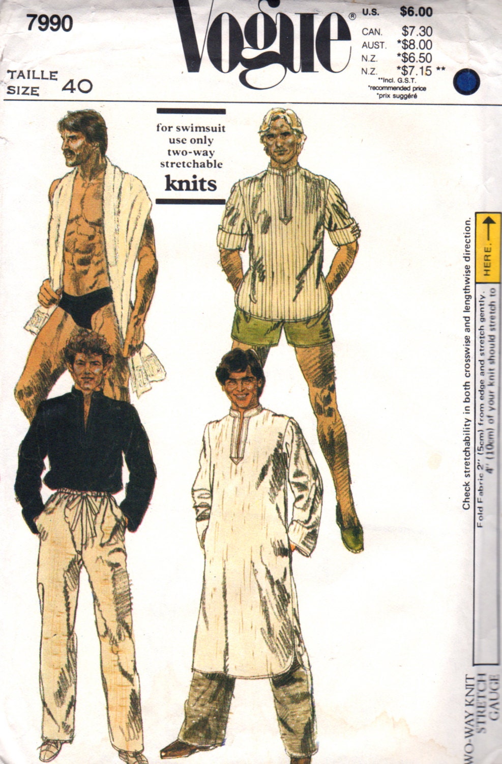 Vogue 7990 1980s Mens Speedo Swimsuit Caftan Pants by mbchills