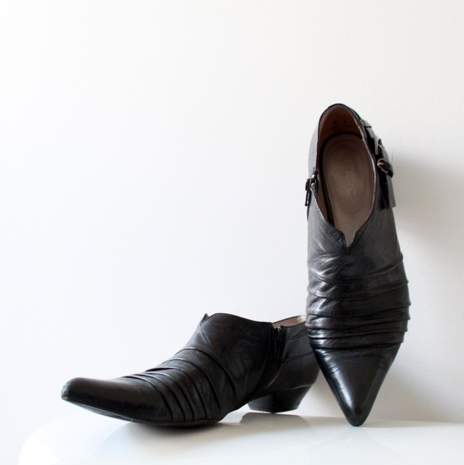 Vintage Black Soft Leather Shoes, Ankle Booties Size 39 EU, 7.5, 8 US - Made in Germany by Marc - FullCircleRetro