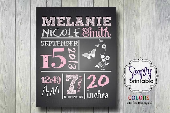 Blackboard Birth Announcement 8x10 Printable Nursery Wall Art Il_570xn