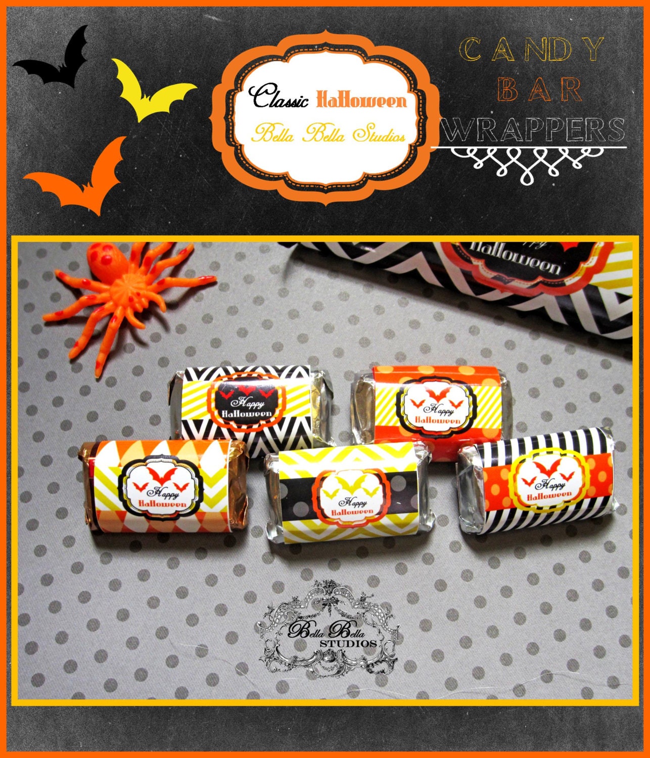Classic Halloween - Mini Candy Bar Wrappers - PRINTABLE INSTANT DOWNLOAD - Bella Bella Studios Il_570xn