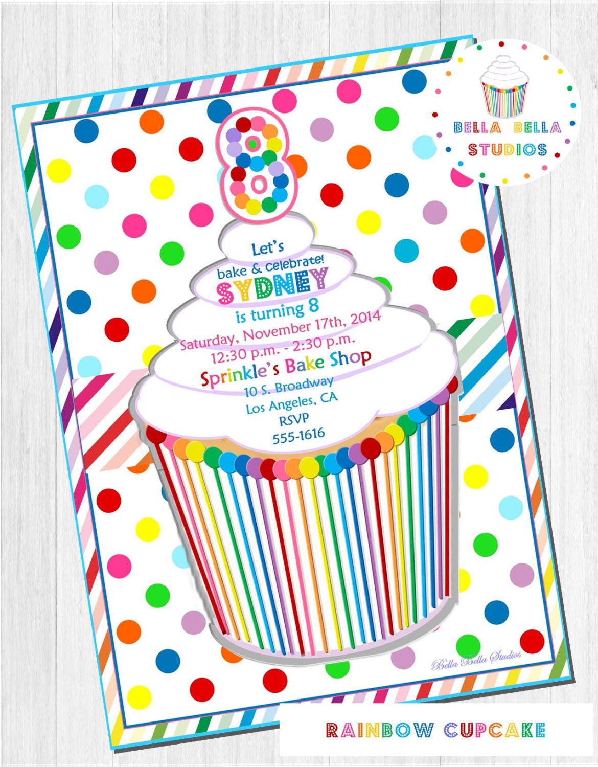 RAINBOW CUPCAKE INVITATION ~ Custom Printable ~ Bella Bella Studios Il_570xn