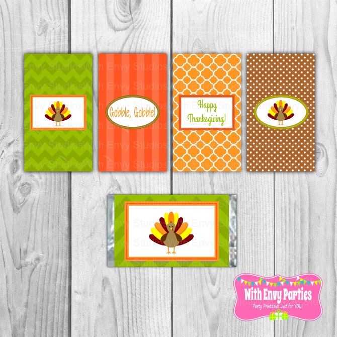 Thanksgiving Printable Mini Chocolate Bar Wraps, Turkey Chocolate Bar Wrappers, Instant Download Il_570xn