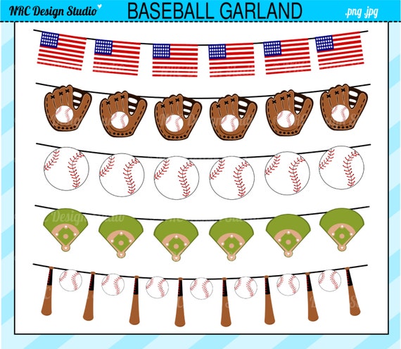 Sports Clip Art - Baseball Game Garland Bunting Clip Art - Digital Baseball Clipart Il_570xn