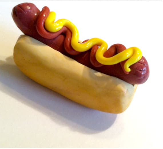 Hot Dog Polymer Clay Miniature by GuiltfreeDecadence