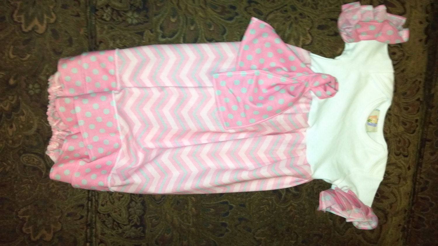 newborn infant ruffle bottom custom layette gown by M2MBoutique