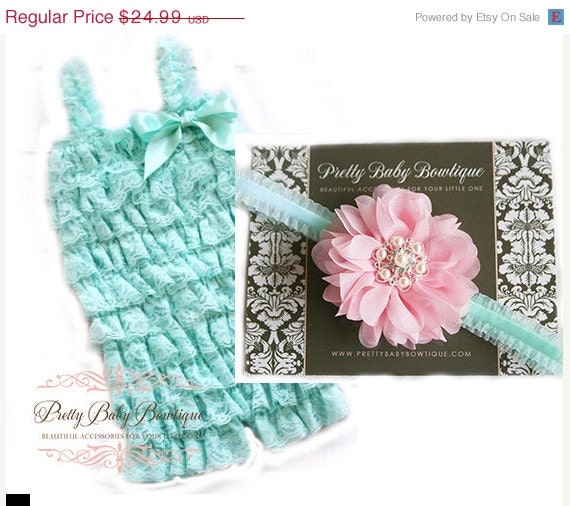 SALE Baby Lace Romper Headband SET, Aqua and Pink Petti Romper And Baby Headband, Baby Romper Outfit, Baby Photo Prop - PrettyBabyBowtique SALE Baby Lace Romper Headband SET, Aqua and Pink Petti Romper And Baby Headband, Baby Romper Outfit, Baby Photo Prop - PrettyBabyBowtique
