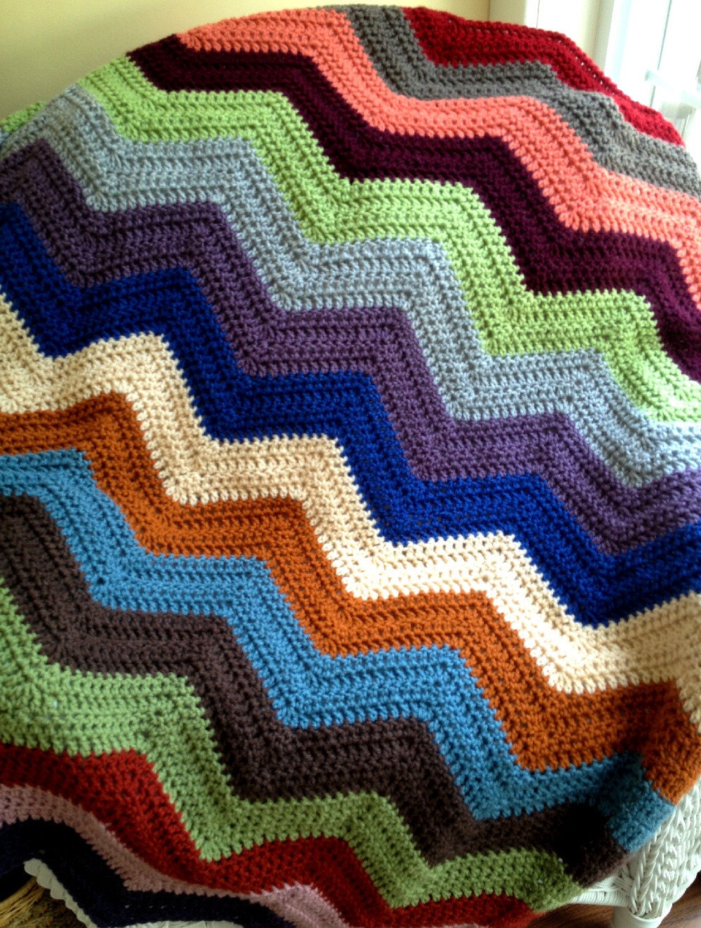chevron ziguezague sofá ondulação jogar afegão cobertor envoltório crochet malha cadeira de rodas listras Vanna White fio artesanal nos EUA