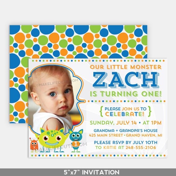 MONSTER BIRTHDAY - Printable 5"x7" Invitation - Little Monster Collection by Make Life Cute Il_570xn