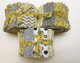 Yellow and Gray Quilt Fabric Jelly Roll Strips by SEWFUNQUILTS