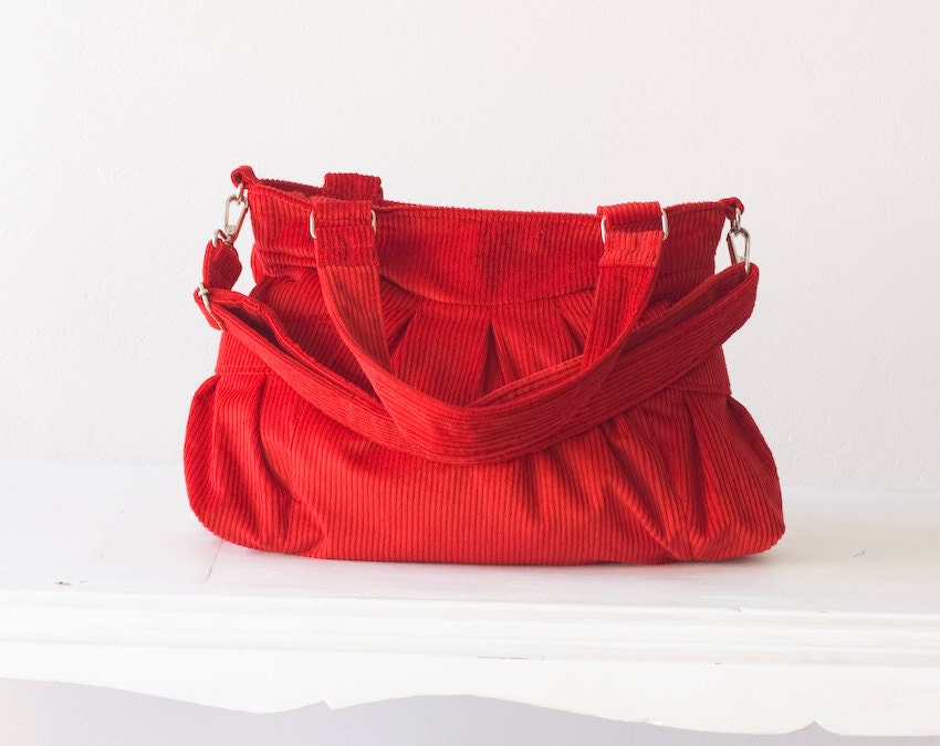 Red Messenger bag , shoulder bag , crossbody bag in corduroy - Elessa bag