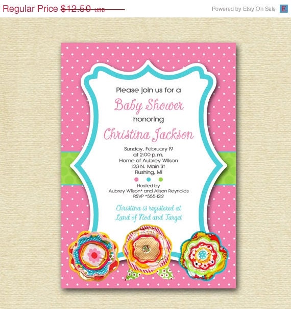 HOLIDAY SALE 10% off Fabric Flower Bridal or Baby Shower Invitation - PRINTABLE Invitation Design Il_570xn
