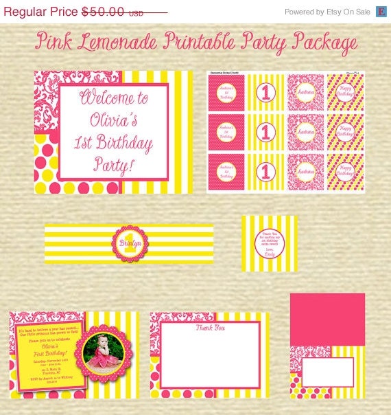 HOLIDAY SALE 10% off Pink Lemonade Printable Party Package - PRINTABLE Designs Il_570xn
