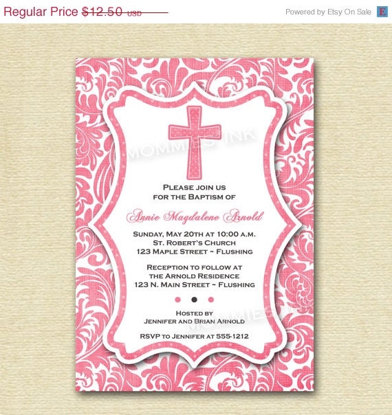 10% Off Holiday Sale Modern Damask Baptism or Christening Invitation - PRINTABLE INVITATION DESIGN Il_570xn