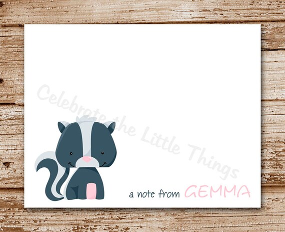 Set of 8 / Skunk Note Cards / Personalized Stationery / Little Stinker / Woodlands / Forest Animals Il_570xn