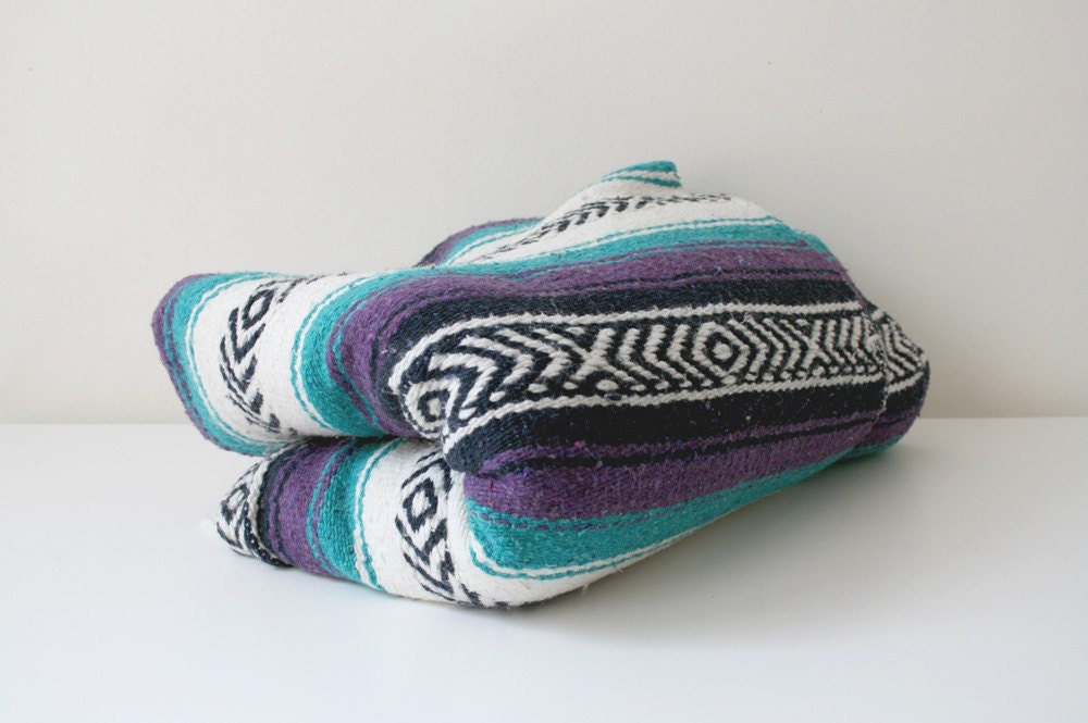 Mexican Blanket Aegean Blue & Purple Thick Yoga Blanket | Etsy