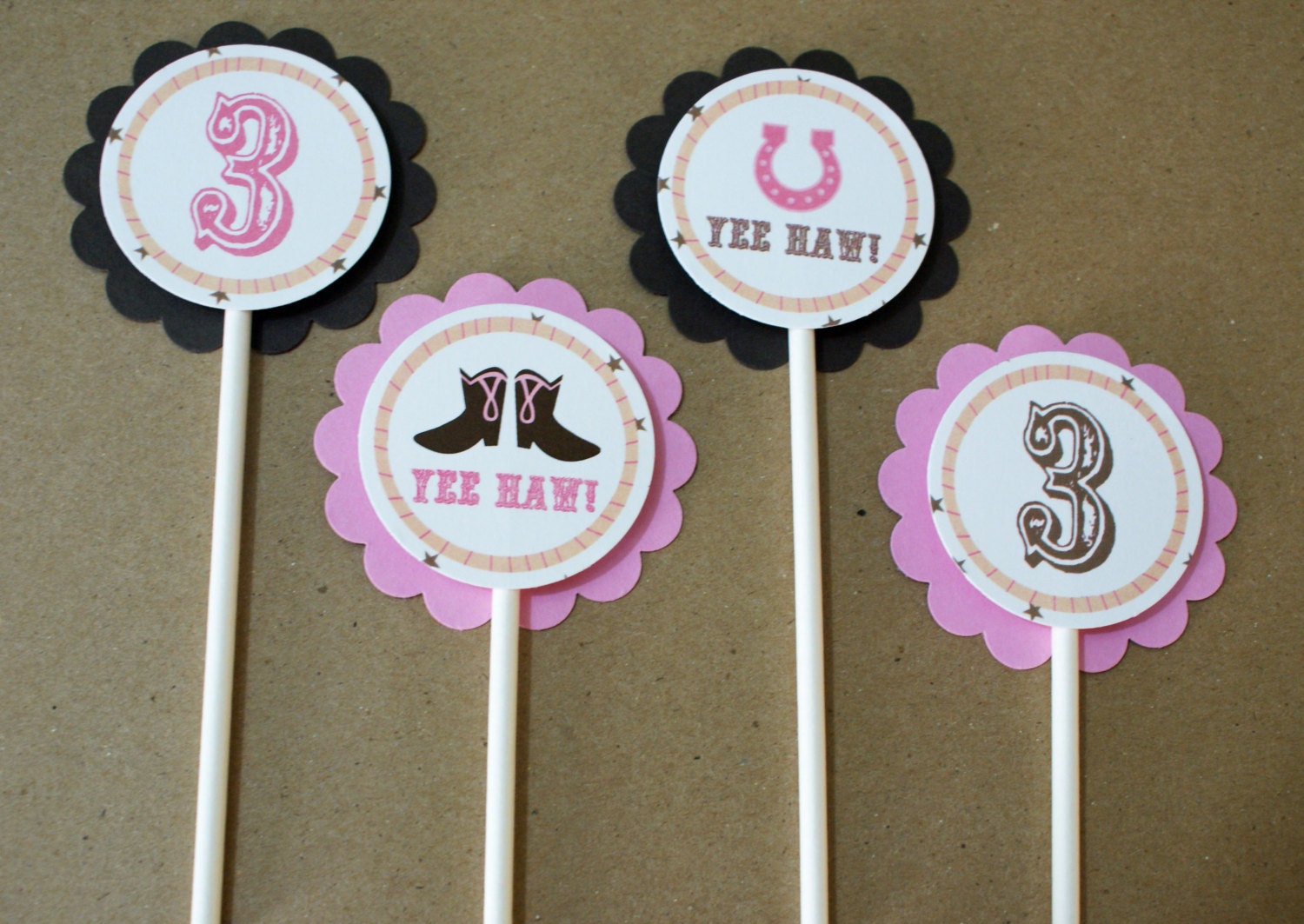 Set of 12 Girl's cowgirl birthday party cupcake toppers Il_570xn