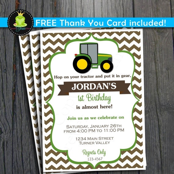 Tractor Birthday Invitation - FREE Thank You Card included Il_570xn