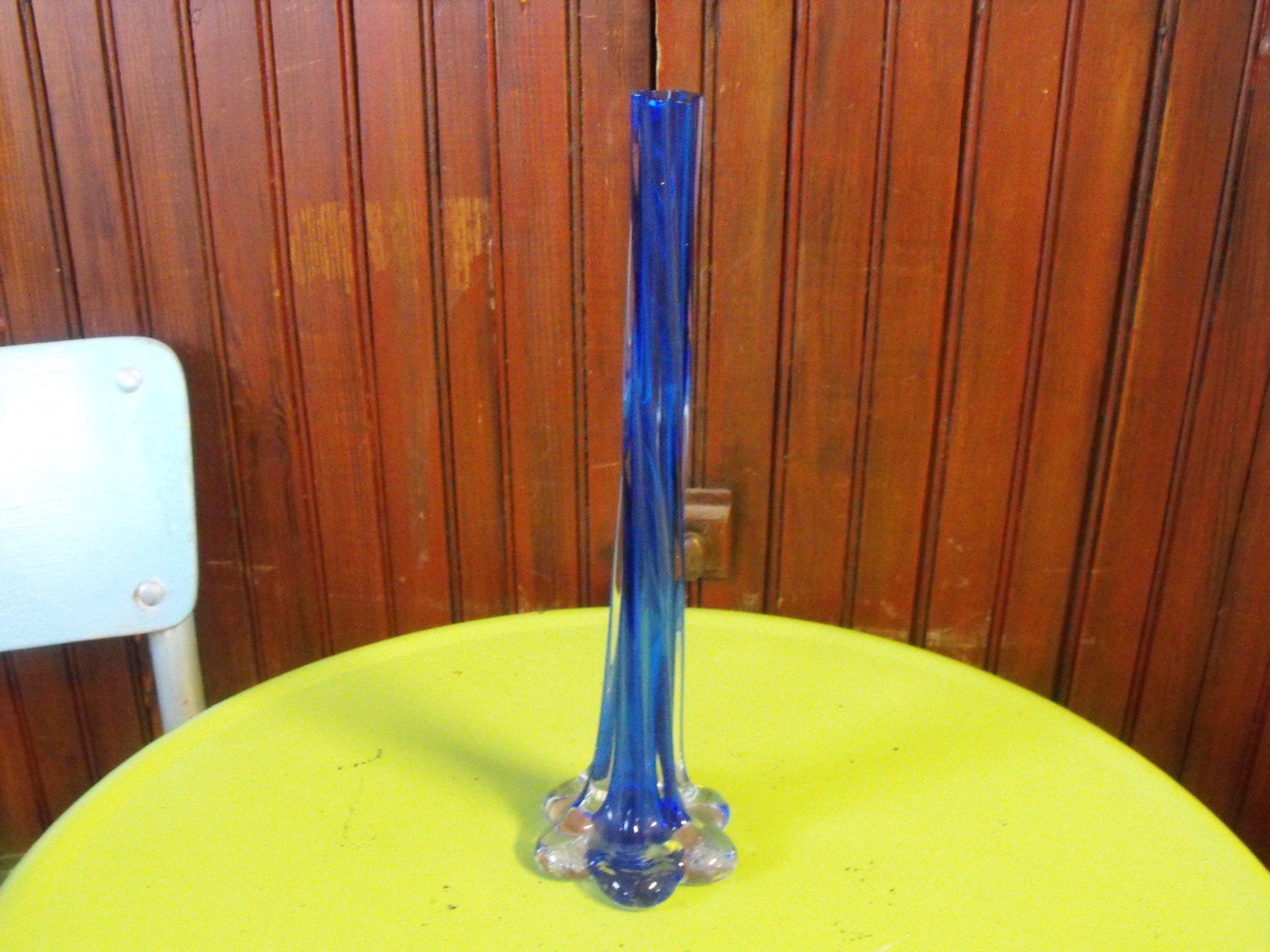 Vintage Hand Blown Cobalt Blue Twisted Ribbed Bud By Peacenluv72