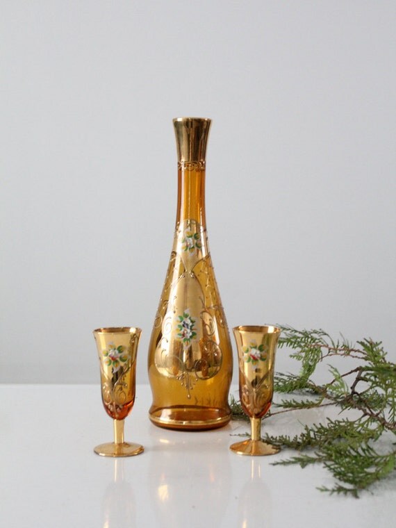 SALE Vintage Wine Decanter Set / Italian Hand Painted by 86home