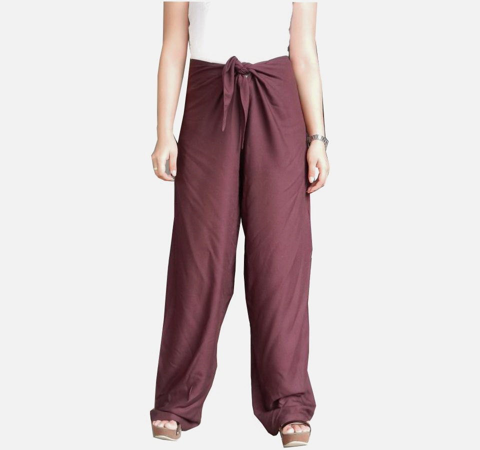 Ladies NEW Design Tie Front Relax Fit Pants Yoga . Loose And Comfy Rayon In Burgundy.