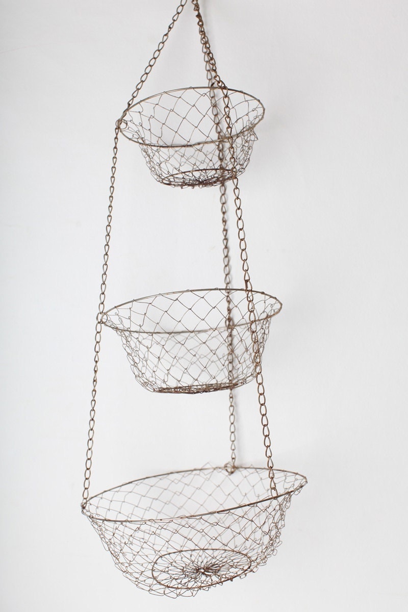 Vintage Hanging Wire Baskets by thisvintagething on Etsy