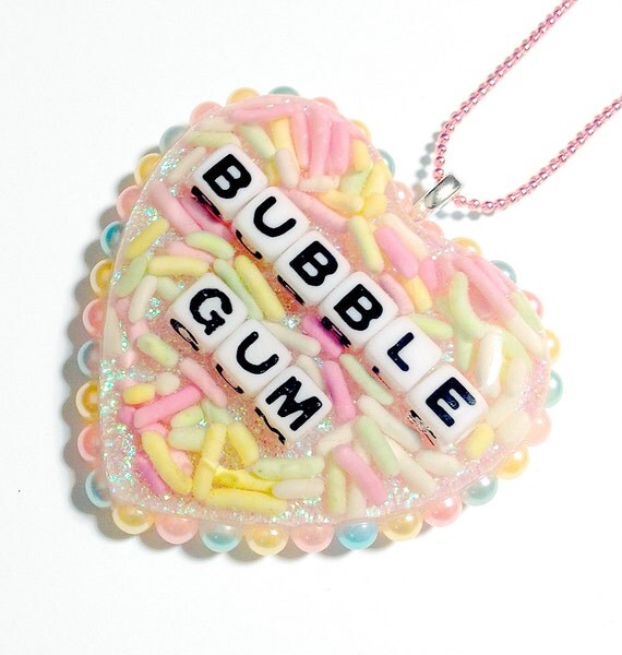 BUBBLE GUM Heart Resin Necklace by on Etsy