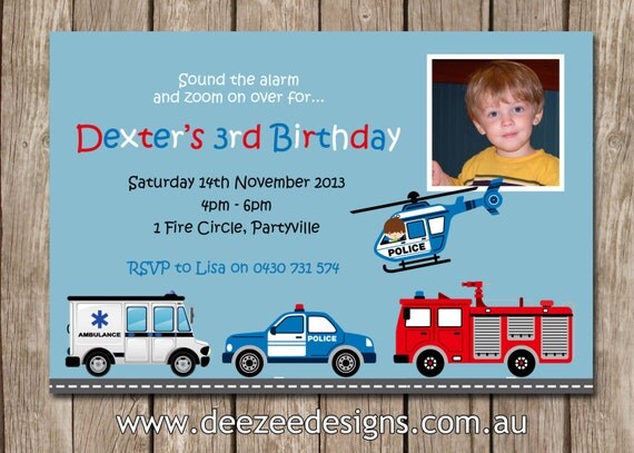 Photo Personalised Fire Rescue Police Ambulance Birthday Invitations - You Print Il_570xn