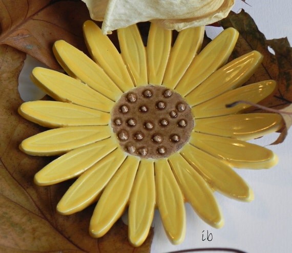 Sunflower Ceramic Dish Pottery Jewelry Plate Summer by Ceraminic