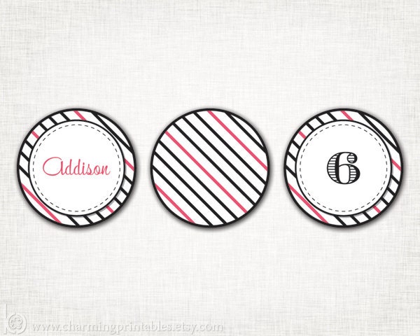 Custom Party Circles - PRINTABLE DIY PDF File Cupcake Toppers, Party Circle, Gift Tag, Favor Tag, Label - Stripe Pattern Collection Il_570xn