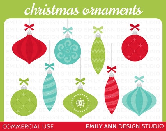 Christmas Ornaments Tree Bauble Decoration Cute Clip Art - Commercial Use - Scrapbooking Invitations Cards - Instant Download Il_570xn