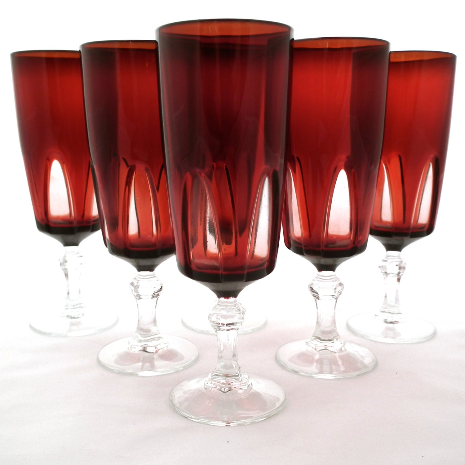 Luminarc Ruby Red Champagne Glasses French Wine By Twotimevintage 9189