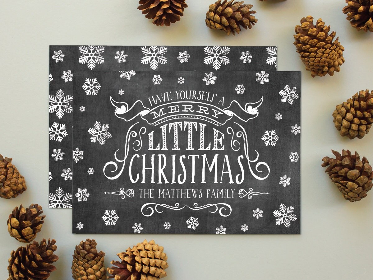 Chalkboard Christmas Card, Vintage Chalkboard Holiday Card - Chalk and Snow