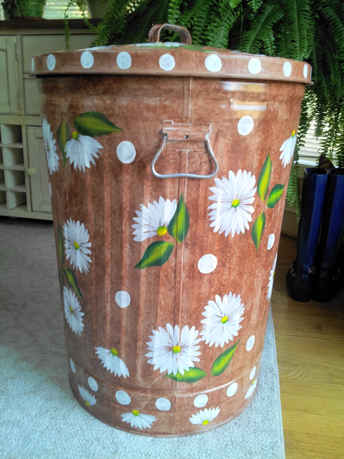 Gallon Decorative Hand Painted Galvanized Metal Trash Can