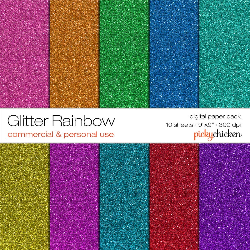 Glitter Rainbow Digital Scrapbook Paper 9x9 by pickychicken