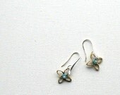 Metal Daisy Earrings, Modern, Minimalist & Chic Design With BlueSwarovski Crystals, Silver Plated Hook, Brass Daisy - JollyJewel