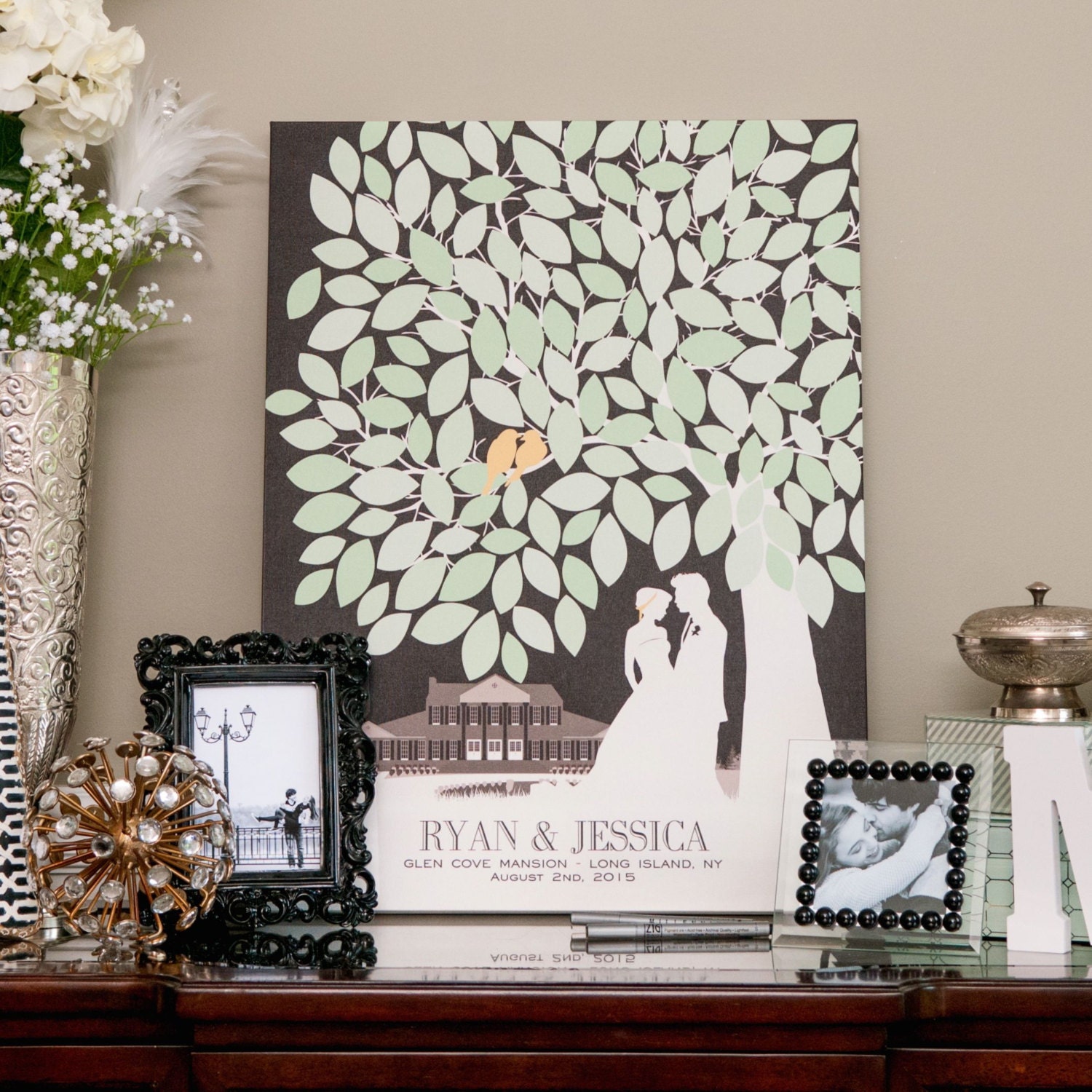 Wedding Tree // Personalized Skyline & Silhouette Wedding Tree Guestbook Print // 100+ Signature Guestbook // W-T05-1PS