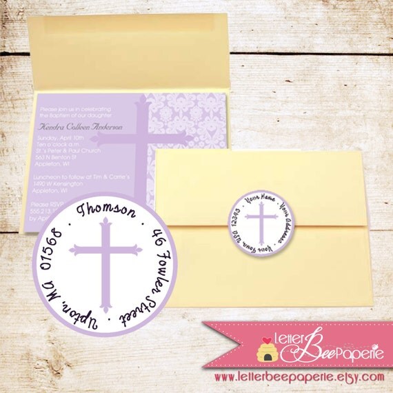 Classic Baptism / Christening Address Label - Choose Your Colors - 2" Round Label - Boy/Girl - Dedication, First Communion, Religious Label Il_570xn