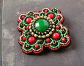 Beadwork Brooch Red Green Gold Black Brooch Bead embroidered Brooch Cabochon Brooch Bead embroidery jewelry Boho Ethnic Baroque - MisPearlBerry Beadwork Brooch Red Green Gold Black Brooch Bead embroidered Brooch Cabochon Brooch Bead embroidery jewelry Boho Ethnic Baroque - MisPearlBerry