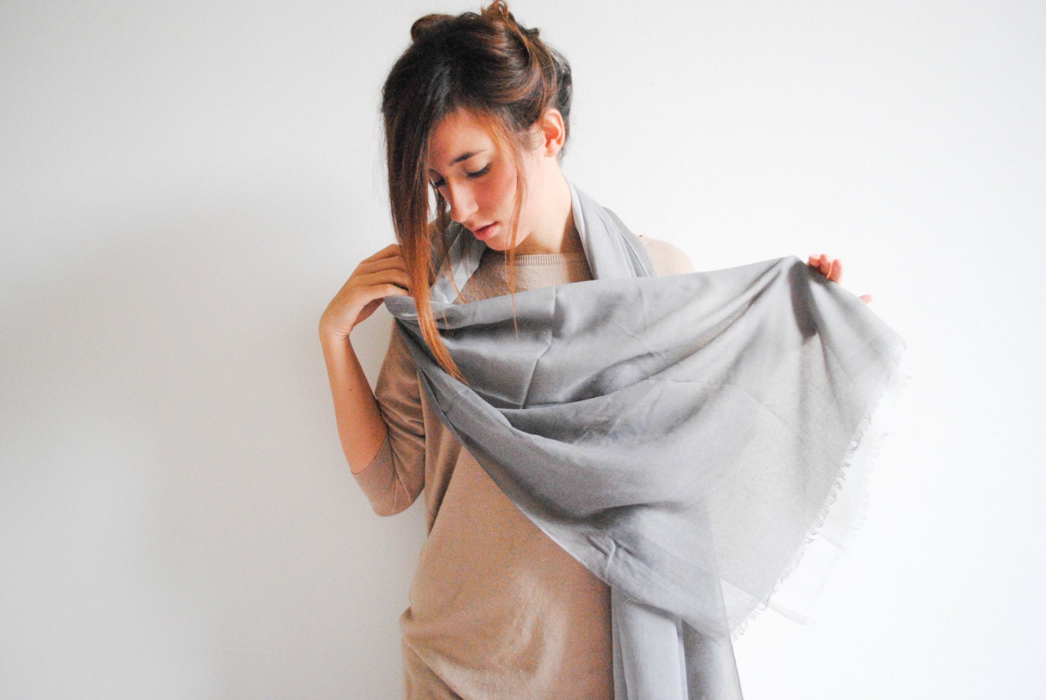 Gray Cotton Scarf - Women's Fashion Accessories - Women Scarves - Fall women scarf - Long Neck Scarf - NadjasMovingCastle